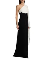 One-Shoulder Cape-Sleeve Gown