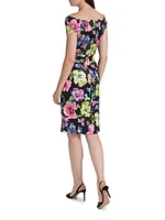 Asymmetric Floral Ruched Cocktail Dress