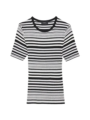 Rib-Knit Stripe Wool T-Shirt