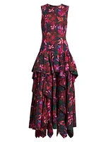 Mural Floral Cotton Poplin Midi-Dress