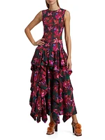 Mural Floral Cotton Poplin Midi-Dress