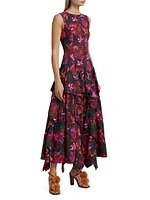 Mural Floral Cotton Poplin Midi-Dress