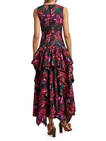 Mural Floral Cotton Poplin Midi-Dress