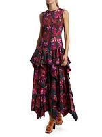 Mural Floral Cotton Poplin Midi-Dress