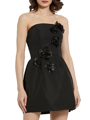 Floral Appliqué Faille Strapless A-Line Minidress