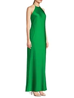 Halter A-Line Satin Maxi Dress