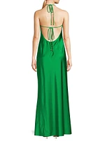 Halter A-Line Satin Maxi Dress