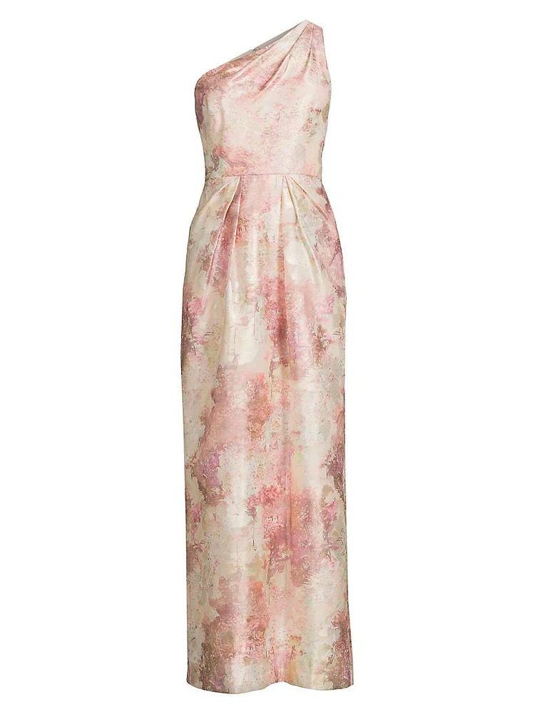 Jacquard One-Shoulder Gown