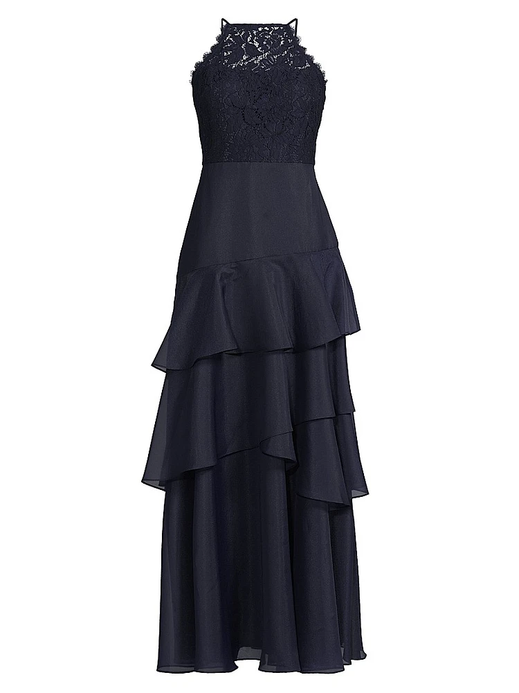 Organza Ruffled Tiered Maxi Dress