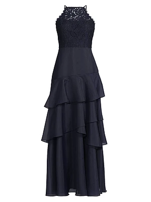 Organza Ruffled Tiered Maxi Dress