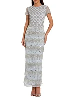Evening Beaded Cap-Sleeve Gown