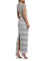 Evening Beaded Cap-Sleeve Gown