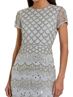 Evening Beaded Cap-Sleeve Gown