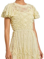 Ruffled Mesh Fit & Flare Gown