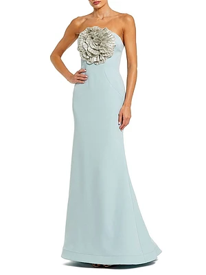 Crêpe 3D Rhinestone Flower Strapless Gown