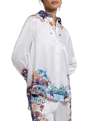Carrie Paisley Silk-Blend Charmeuse Shirt