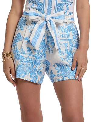 Raisa Floral Linen Tie-Waist Shorts