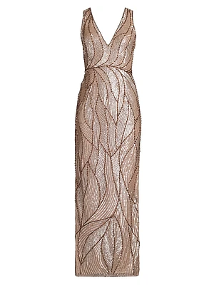 Embellished V-Neck Column Gown
