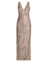 Embellished V-Neck Column Gown