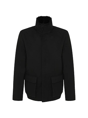 Wool Jacket with Detachable Merino Shearling Lamb Collar