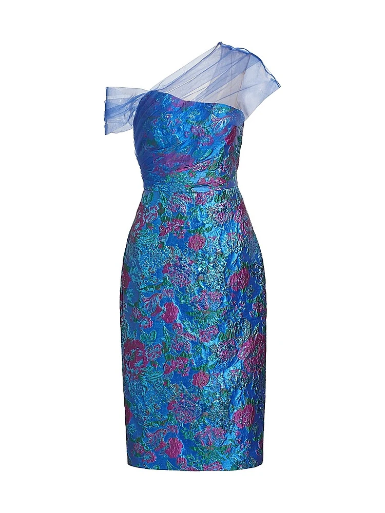 Jaylen One-Shoulder Brocade Midi-Dress