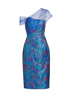 Jaylen One-Shoulder Brocade Midi-Dress