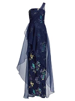 Noemi Floral One-Shoulder Column Gown