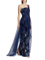 Noemi Floral One-Shoulder Column Gown
