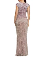 Evening Embellished Mesh Cap-Sleeve Gown