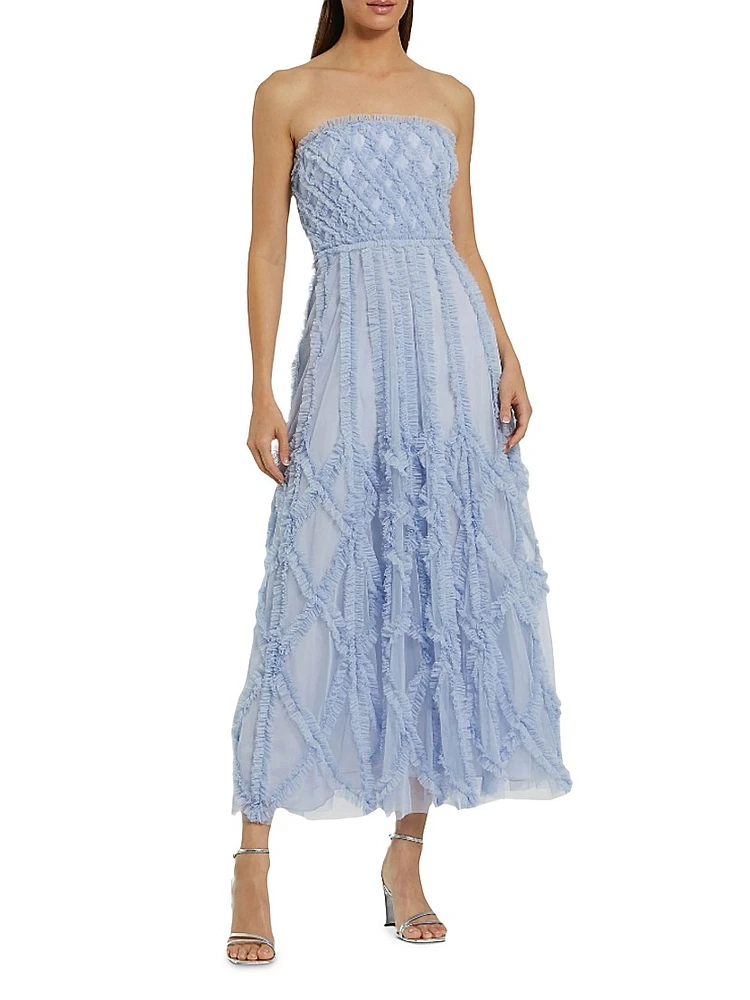 Cocktail Ruffled Mesh Strapless Gown