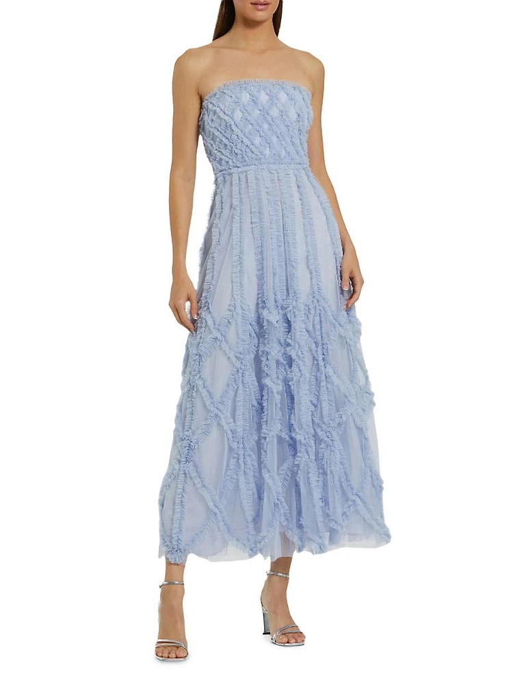 Cocktail Ruffled Mesh Strapless Gown