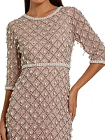 Evening Pearl Embellished Mesh Gown