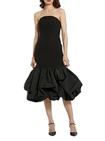 Ieena Crepe Strapless Bubble-Hem Midi-Dress