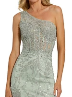 Embellished One-Shoulder Gown