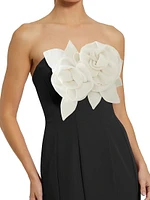 Ieena Floral-Appliquéd Satin Mermaid Gown