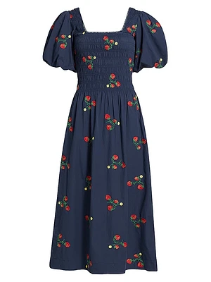 Lauren Strawberry Embroidered Midi-Dress