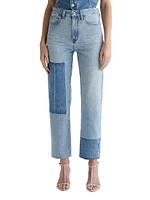 Brinley Patchwork High-Rise Straight-Leg Crop Jeans