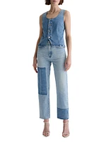 Brinley Patchwork High-Rise Straight-Leg Crop Jeans