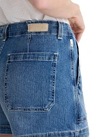 Analeigh Washed Denim High-Rise Shorts
