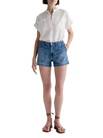 Analeigh Washed Denim High-Rise Shorts