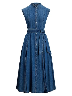 Belted Denim A-Line Dress