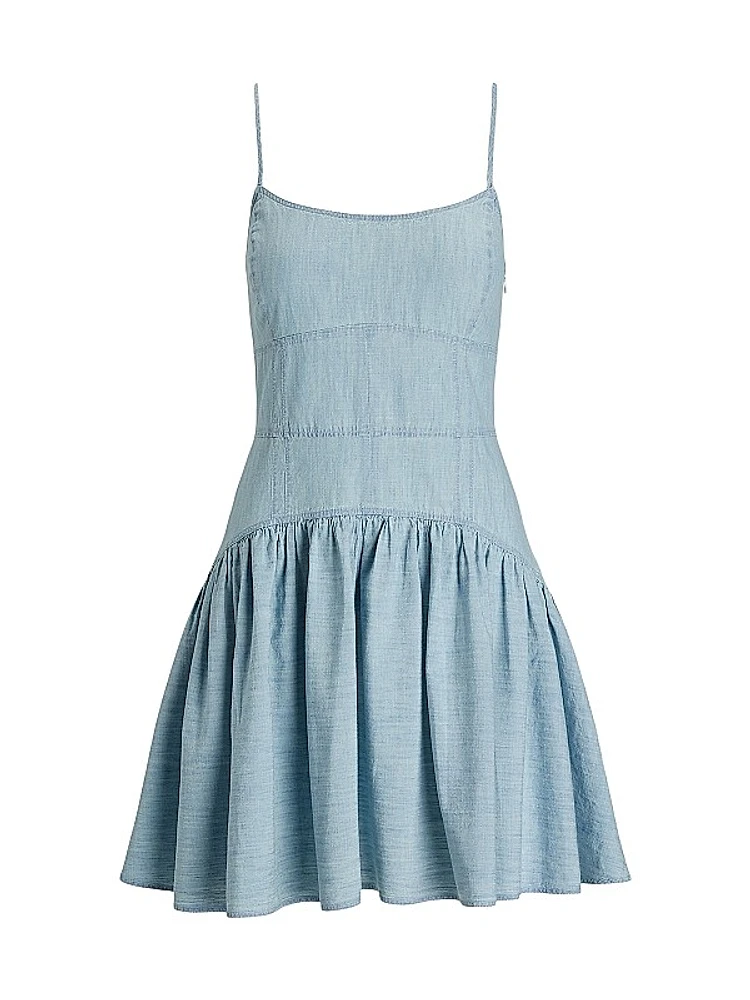 Paneled Cotton Chambray Fit & Flare Minidress