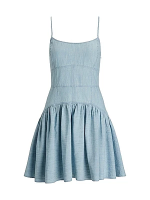 Paneled Cotton Chambray Fit & Flare Minidress