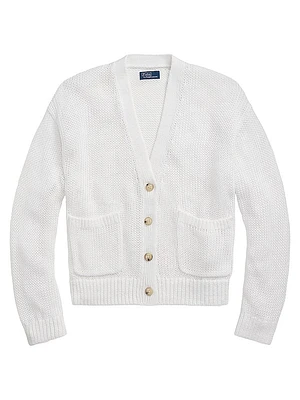 Linen-Cotton V-Neck Cardigan