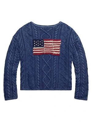Flag-Embroidered Cotton-Knit Crewneck Sweater