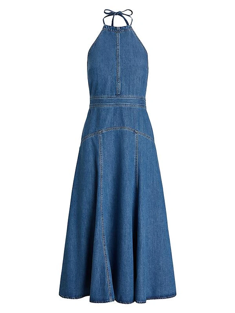 Denim Halter Midi-Dress