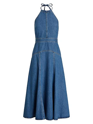 Denim Halter Midi-Dress