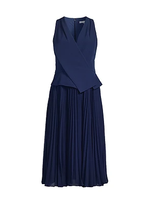 Stretch Crepe Pleated Midi-Dress