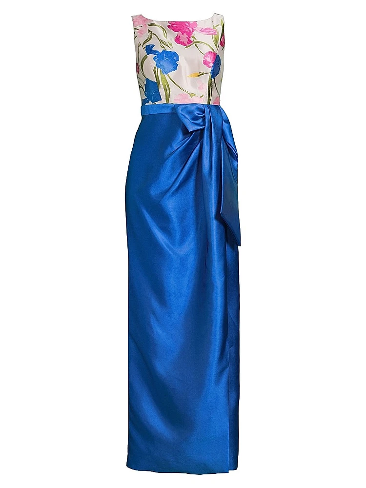 Tabitha Bateau Neck Jacquard Gown