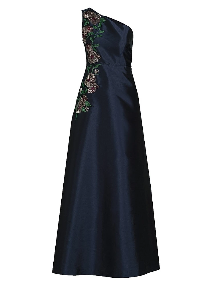 Giada Embellished One-Shoulder A-Line Gown